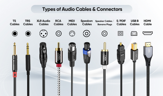TechDogs-"Step 3: Connect Your System"- "Various Types Of Audio Cables And Connectors Displayed With Labels"" TechDogs-"Step 3: Connect Your System"- "Various Types Of Audio Cables And Connectors Displayed With Labels""