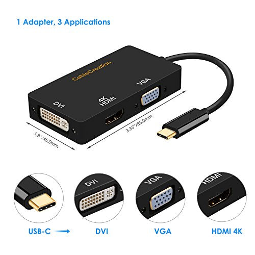 3 in 1 USB C to VGA HDMI DVI Adapter