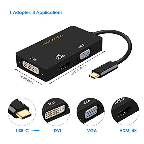 3 in 1 USB C to HDMI DVI VGA Adapter CableCreation