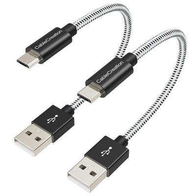 2pack Short Braided USB to Micro USB Charging Cable