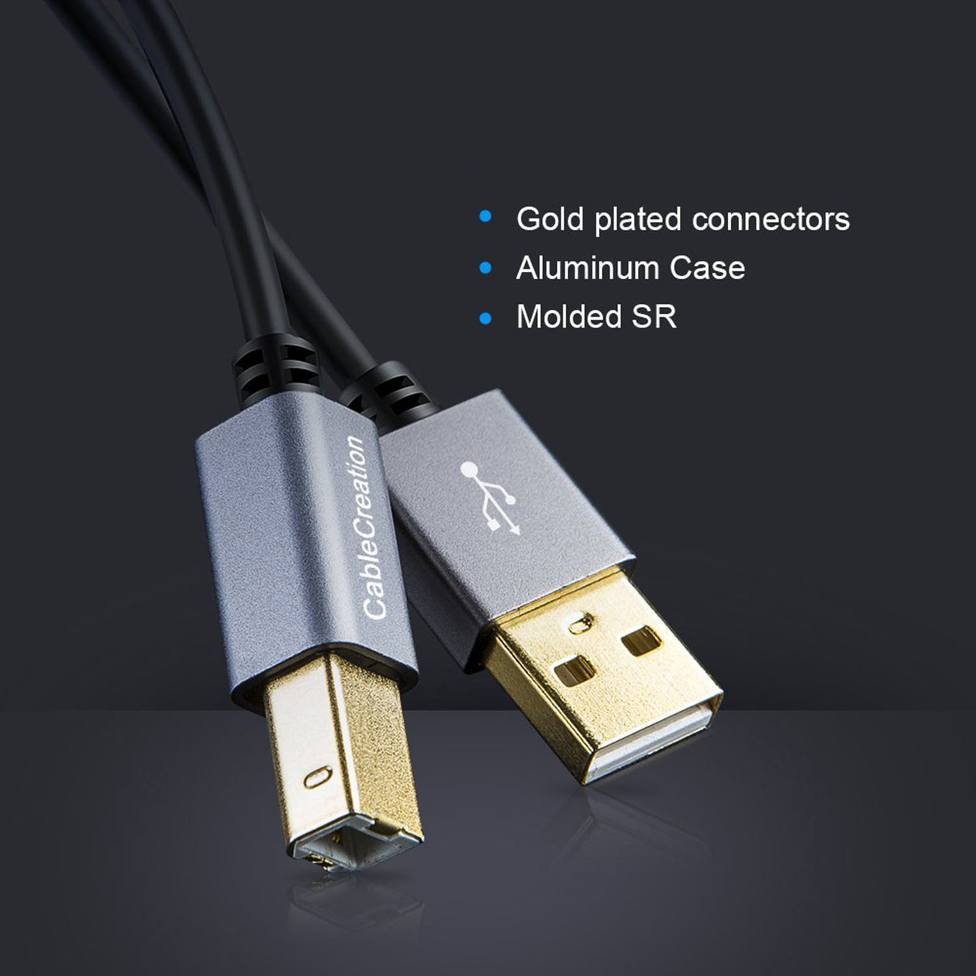 Aluminum shell USB B Gold-Plated cable