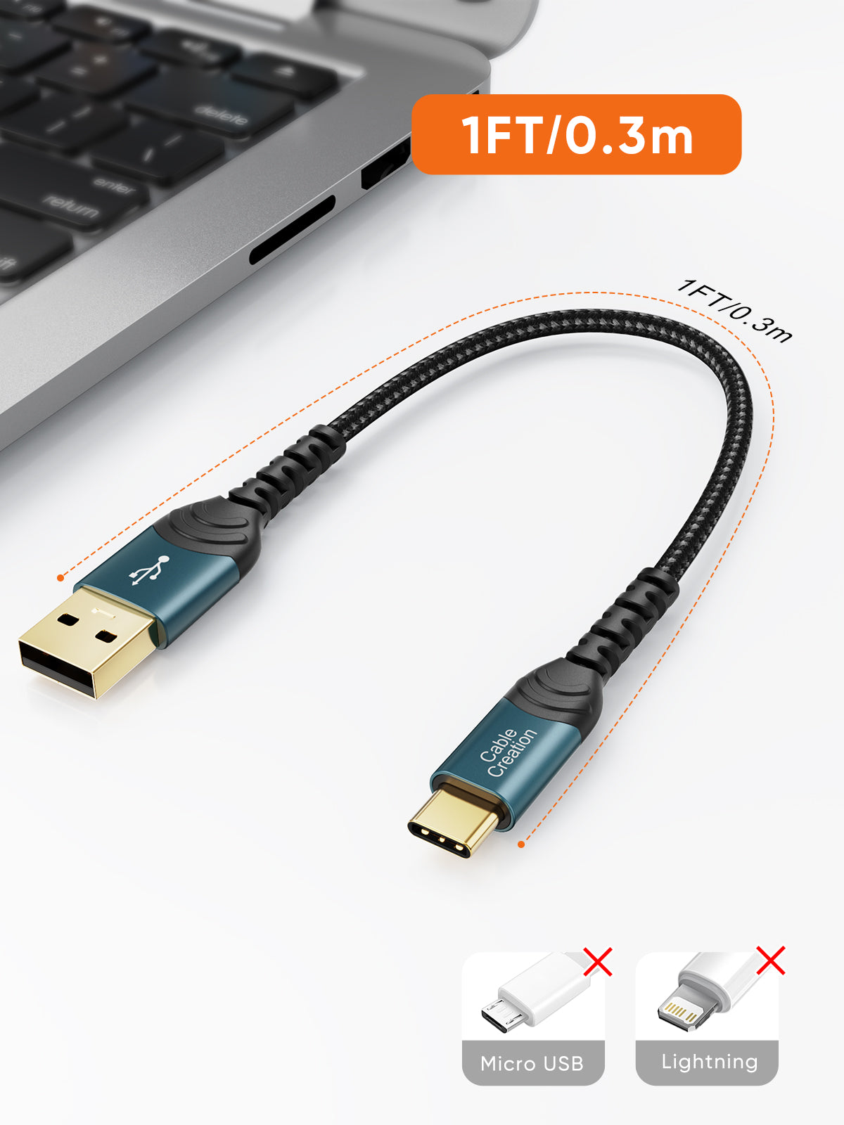 usb a to usb c charging cable 1ft