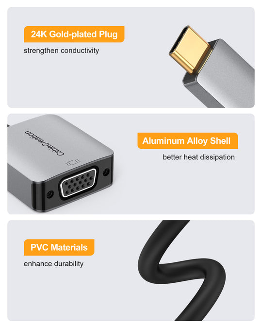 Adattatore USB-C To VGA Aiino - Con USB 3.0 E Ricarica, Bianco