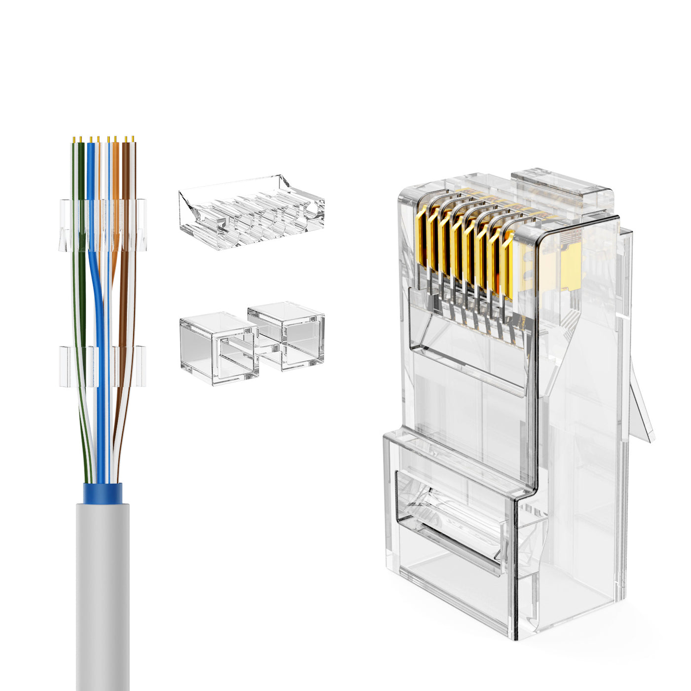 50-Pack Cat 6A RJ45 Modular Plug (Three-Piece Suit)