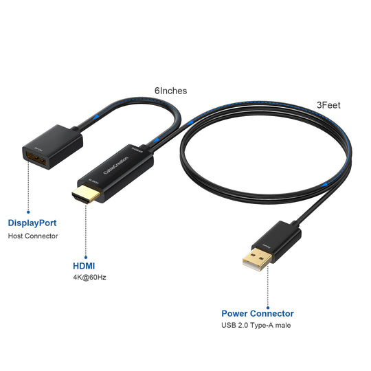 HDMI to DisplayPort Adapter with USB Power CableCreation