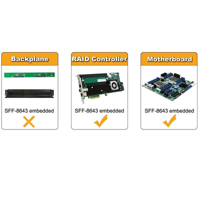connect to the motherboard or RAID Controller with Mini SAS ports