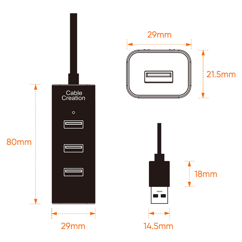 Rallonge USB 2.0 active, grande longueur, Hub 4 ports, par