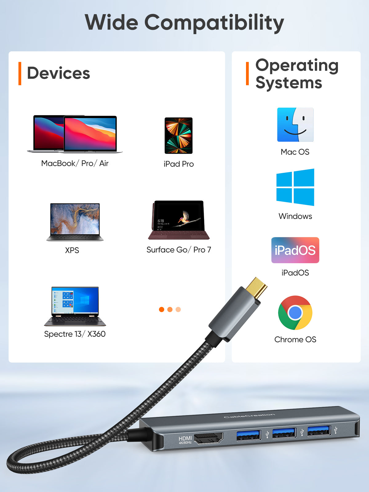 Hub USB C a HDMI 5 en 1, con salida HDMI 4K, USB 3.0 –